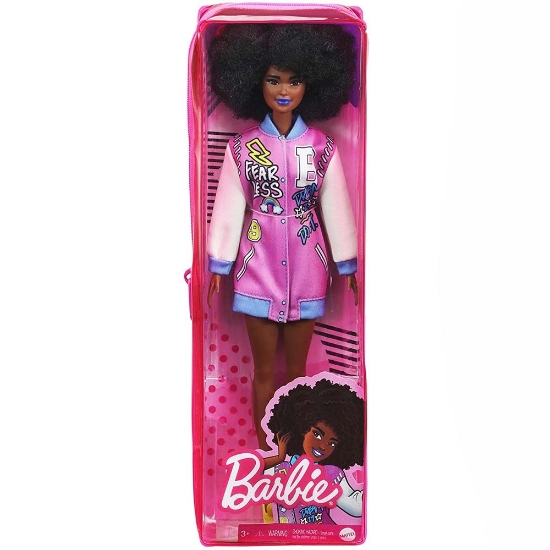 Imagine PAPUSA BARBIE FASHIONISTA CU PARUL AFRO SI JACHETA LILA