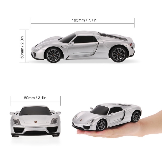Imagine MASINA CU TELECOMANDA PORSCHE 918 SPYDER ARGINTIU CU SCARA 1 LA 24