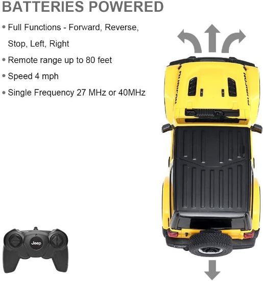 Imagine MASINA CU TELECOMANDA JEEP WRANGLER RUBICON GALBEN CU SCARA 1 LA 24