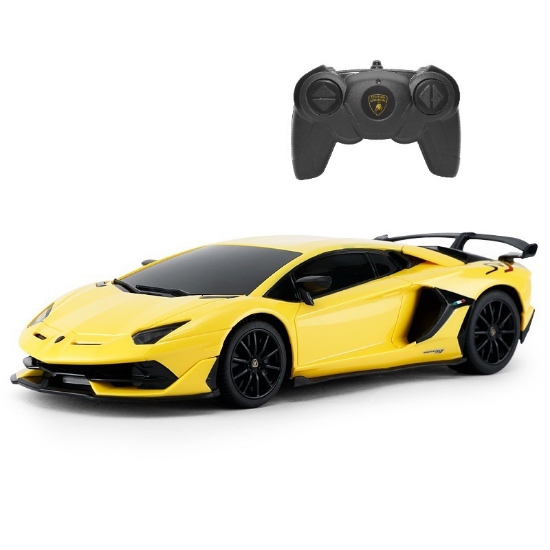 Imagine MASINA CU TELECOMANDA LAMBORGHINI AVENTADOR SVJ GALBEN CU SCARA 1 LA 24