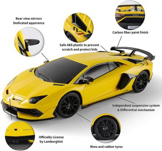 Imagine MASINA CU TELECOMANDA LAMBORGHINI AVENTADOR SVJ GALBEN CU SCARA 1 LA 24