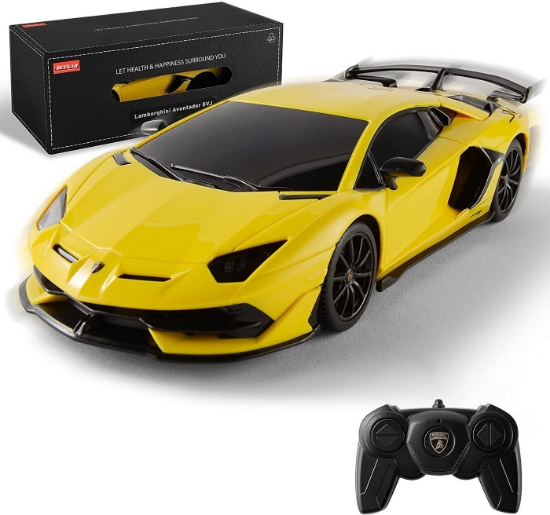 Imagine MASINA CU TELECOMANDA LAMBORGHINI AVENTADOR SVJ GALBEN CU SCARA 1 LA 24