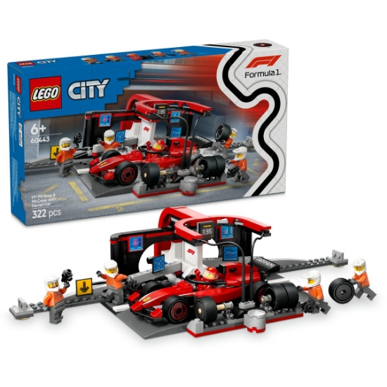 Imagine LEGO CITY BOXA SI MECANICI F1 CU MASINA FERRARI 60443