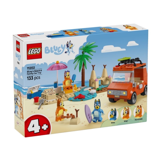Imagine LEGO BLUEY CALATORIA FAMILIEI LUI BLUE CU MASINA LA PLAJA 11202 