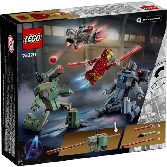 Imagine LEGO MARVEL IRON MAN SI WAR MACHINE VS DRONELE HAMMER 76320  