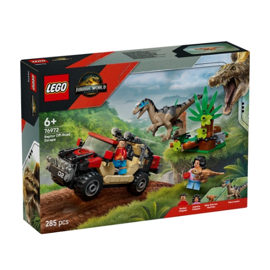 Imagine LEGO JURASSIC WORLD RENASTEREA EVADARE OFF-ROAD DIN CALEA UNUI VELOCIRAPTOR 76972 