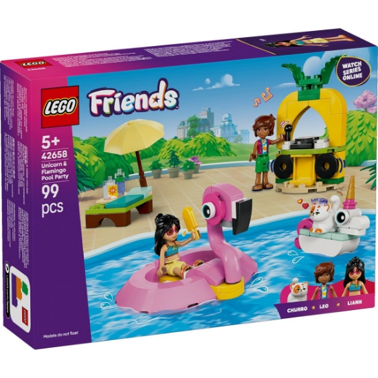 Imagine LEGO FRIENDS PETRECERE LA PISCINA CU UNICORNUL SI FLAMINGO 42658 