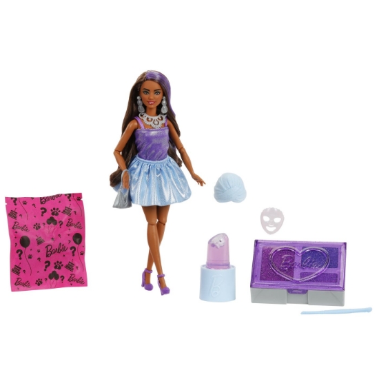 Imagine BARBIE SET PARTY UNBOXED REVEAL PAPUSA BARBIE VIOLET CU 10 ACCESORII SURPRIZA