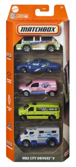Imagine Matchbox set 5 mașinuțe metalice MBX City Drivers V scara 1:64
