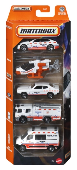 Imagine Matchbox set 5 mașinuțe metalice Rescue EMT scara 1:64