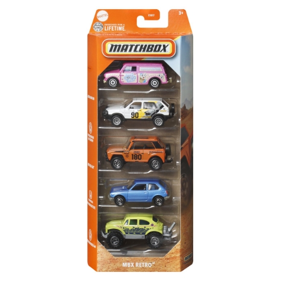 Imagine Matchbox set 5 mașinuțe metalice MBX Retro scara 1:64