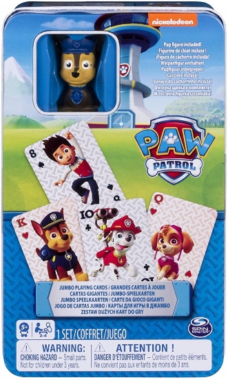 Imagine  PATRULA CATELUSILOR CARTI DE JOC JUMBO CU FIGURINA IN CUTIE DE METAL