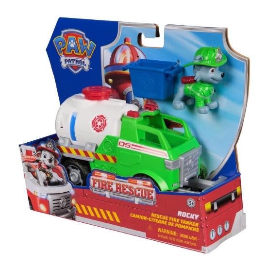 Imagine PATRULA CATELUSILOR VEHICUL DE SALVARE MASINA DE POMPIERI SI FIGURINA ROCKY