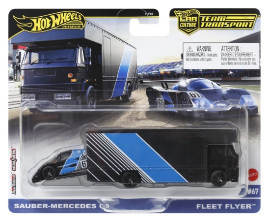 Imagine HOT WHEELS TRANSPORTATOR SAUBER MERCEDES C9 CU MASINUTA FLEET FLYER SCARA 1:64