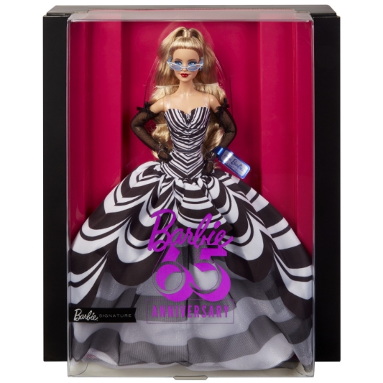 Imagine BARBIE SIGNATURE ANIVERSARE 65 ANI PAPUSA BARBIE CU ROCHIE DE BAL ALB NEGRU