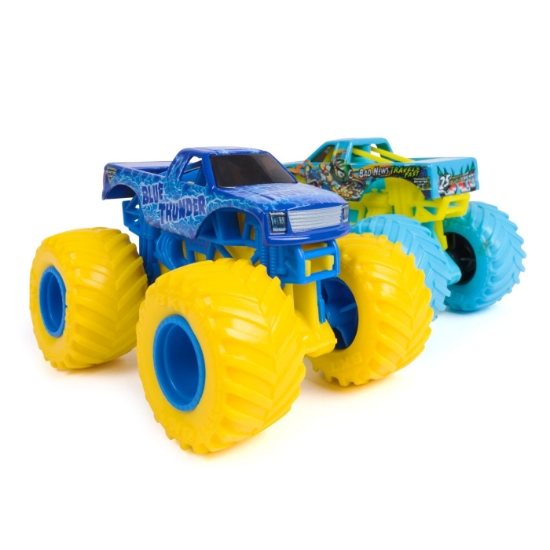 Imagine MONSTER JAM SET 2 MASINUTE METALICE BLUE THUNDER SI BAD NEWS TRAVELS FAST SCARA 1 LA 64