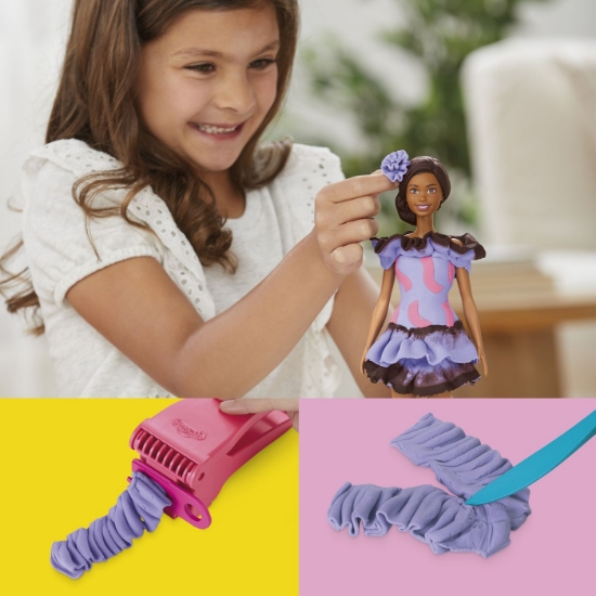 Imagine PLAY DOH BARBIE SET PLASTELINA BARBIE FASHIONISTA RUFFLES CREATII VESTIMENTARE