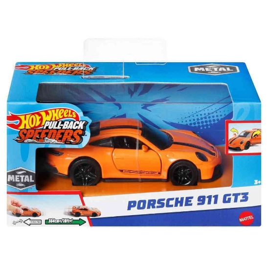 Imagine HOT WHEELS MASINUTA METALICA CU SISTEM PULL BACK PORSCHE 911 GT3 SCARA 1:43