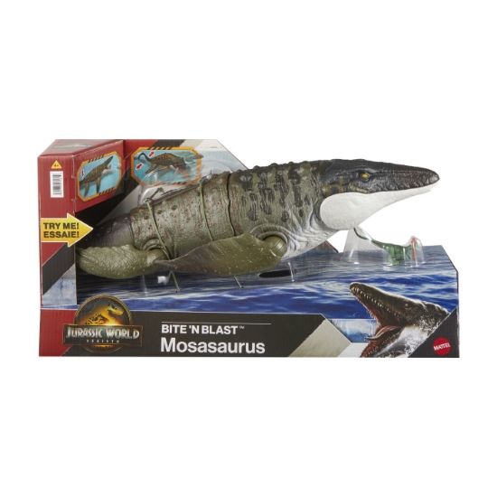 Imagine JURASSIC WORLD REBIRTH BITE N BLAST DINOZAUR MOSASAURUS INTERACTIV CU MISCARI SI FUNCTIE SPECIALA 50CM
