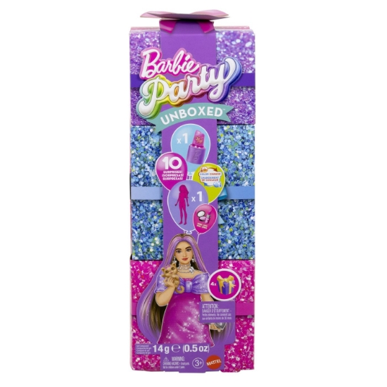 Imagine BARBIE SET PARTY UNBOXED REVEAL PAPUSA BARBIE MOV CU 10 ACCESORII SURPRIZA