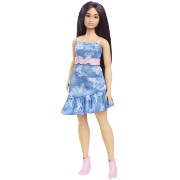 Imagine PAPUSA BARBIE FASHIONISTA CU PARUL MOV SI ROCHITA CU FLUTURASI