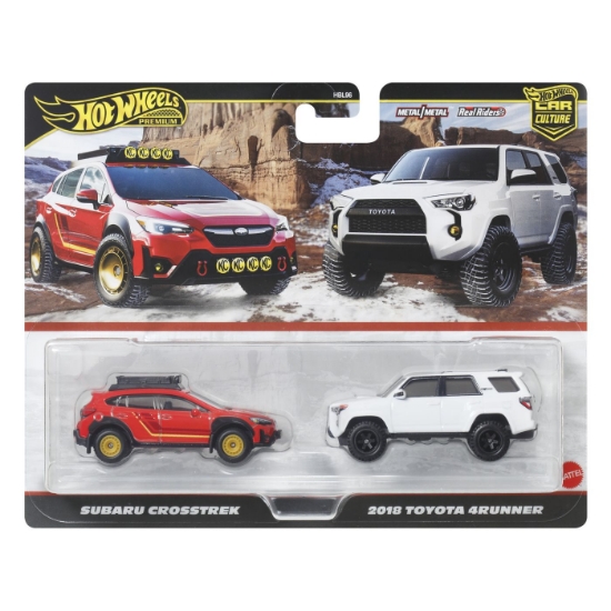 Imagine HOT WHEELS PREMIUM SET 2 MASINUTE METALICE SUBARU CROSSTREK SI TOYOTA 4RUNNER  2018 SCARA 1 LA 64