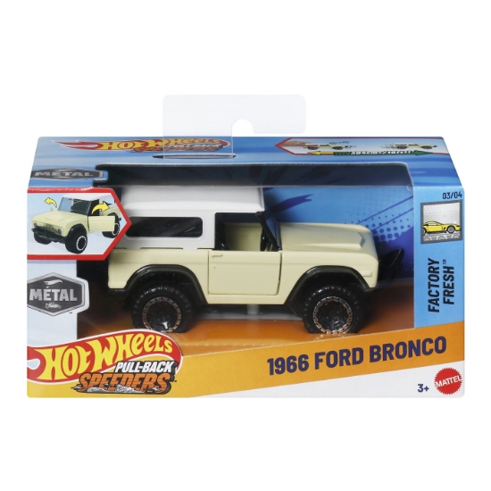 Imagine HOT WHEELS MASINUTA METALICA CU SISTEM PULL BACK FORD BRONCO 1966 FACTORY FRESH SCARA 1 LA 43 