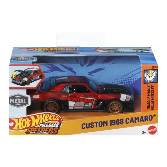 Imagine HOT WHEELS MASINUTA METALICA CU SISTEM PULL BACK CUSTOM 1968 CAMARO MUSCLE MANIA SCARA 1 LA 43 