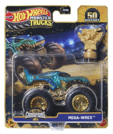Imagine HOT WHEELS MONSTER TRUCK 50 BIGFOOT TROPHY CHAMPIONS MASINUTA MEGA WREX SCARA 1 LA 64