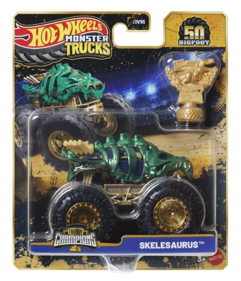 Imagine HOT WHEELS MONSTER TRUCK 50 BIGFOOT TROPHY CHAMPIONS MASINUTA SKELESAURUS SCARA 1 LA 64