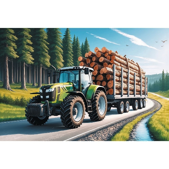 Imagine PUZZLE TREFL 100 TRACTOR FORESTIER CU LEMNE