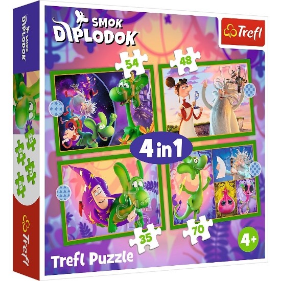 Imagine PUZZLE TREFL 4IN1 LUMEA DRAGONULUI DIPLODOK