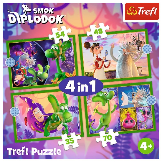 Imagine PUZZLE TREFL 4IN1 LUMEA DRAGONULUI DIPLODOK