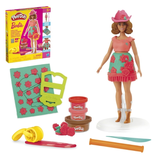 Imagine PLAY DOH BARBIE SET PLASTELINA CREATII VESTIMENTARE CU FLORI SI FRANJURI COWBOY