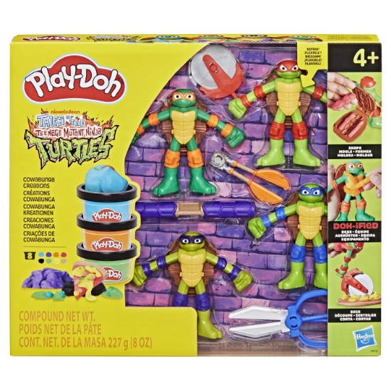 Imagine PLAY DOH POVESTIRI CU TESTOASE NINJA ADOLESCENTE MUTANTE SET PLASTELINA CREATII COWABUNGA