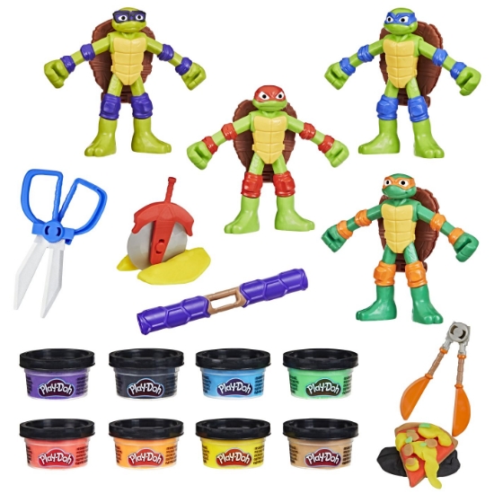 Imagine PLAY DOH POVESTIRI CU TESTOASE NINJA ADOLESCENTE MUTANTE SET PLASTELINA CREATII COWABUNGA