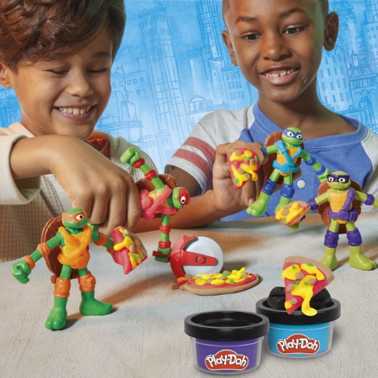 Imagine PLAY DOH POVESTIRI CU TESTOASE NINJA ADOLESCENTE MUTANTE SET PLASTELINA CREATII COWABUNGA