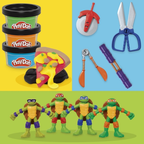 Imagine PLAY DOH POVESTIRI CU TESTOASE NINJA ADOLESCENTE MUTANTE SET PLASTELINA CREATII COWABUNGA