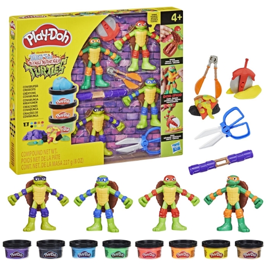 Imagine PLAY DOH POVESTIRI CU TESTOASE NINJA ADOLESCENTE MUTANTE SET PLASTELINA CREATII COWABUNGA