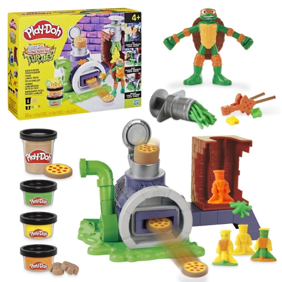 Imagine PLAY DOH POVESTIRI CU TESTOASE NINJA ADOLESCENTE MUTANTE SET PLASTELINA PIZZA TAIE SI ARUNCA
