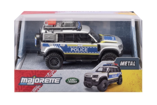 Imagine MAJORETTE MASINA METALICA DE POLITIE LAND ROVER DEFENDER SCARA 1 LA 43