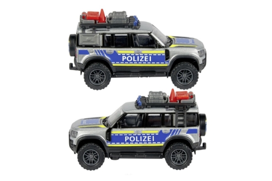 Imagine MAJORETTE MASINA METALICA DE POLITIE LAND ROVER DEFENDER SCARA 1 LA 43