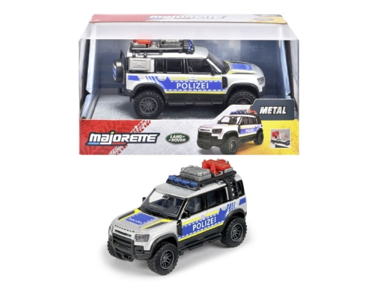 Imagine MAJORETTE MASINA METALICA DE POLITIE LAND ROVER DEFENDER SCARA 1 LA 43
