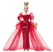 Imagine BARBIE SIGNATURE ANIVERSARE 80 DE ANI PAPUSA BARBIE BLONDA CU ROCHIE DE BAL ROSIE