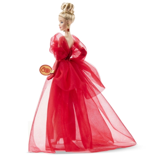 Imagine BARBIE SIGNATURE ANIVERSARE 80 DE ANI PAPUSA BARBIE BLONDA CU ROCHIE DE BAL ROSIE