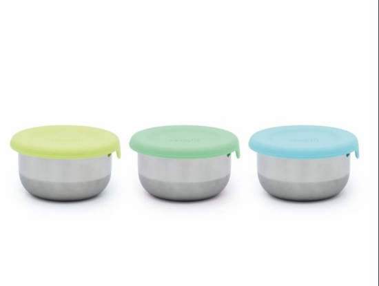 Imagine SET 3 RECIPIENTE MINI INOX CU CAPAC SILICON, MELII, BLEU MINT LIME