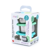 Imagine SET 3 RECIPIENTE MINI INOX CU CAPAC SILICON, MELII, BLEU MINT LIME