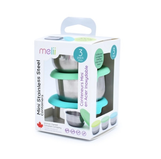 Imagine SET 3 RECIPIENTE MINI INOX CU CAPAC SILICON, MELII, BLEU MINT LIME