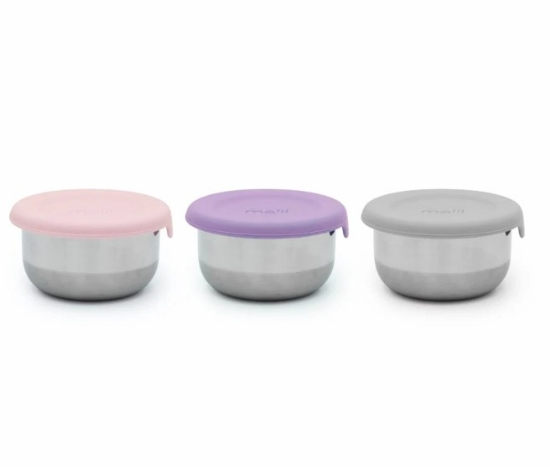 Imagine SET 3 RECIPIENTE MINI INOX CU CAPAC SILICON, MELII, ROZ MOV GRI