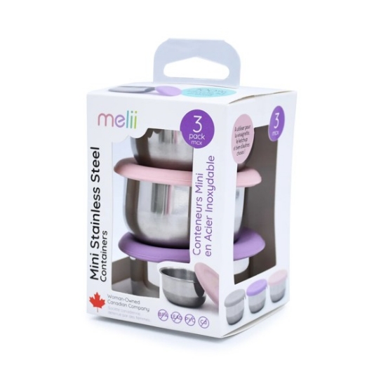 Imagine SET 3 RECIPIENTE MINI INOX CU CAPAC SILICON, MELII, ROZ MOV GRI